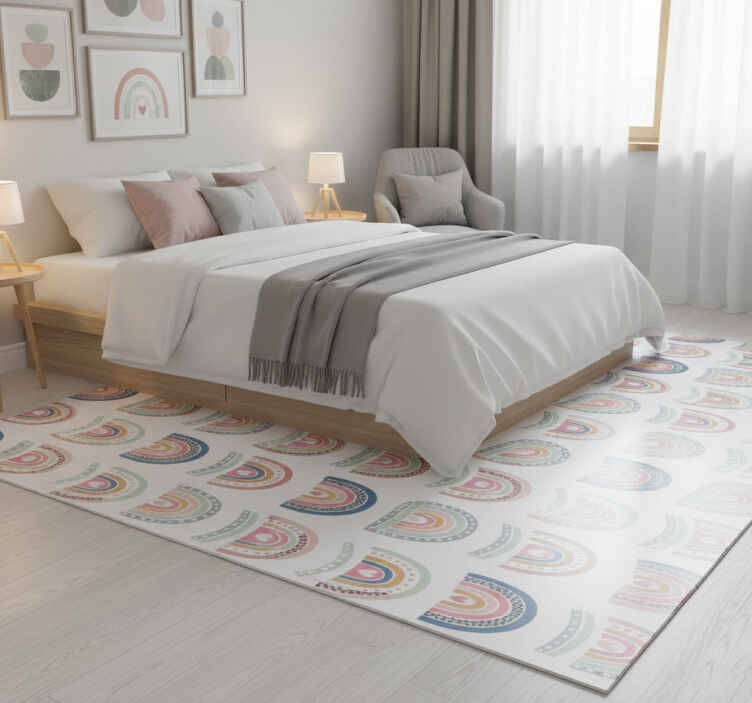 Bedroom vinyl rug with colorful minimalistic rainbows - TenStickers