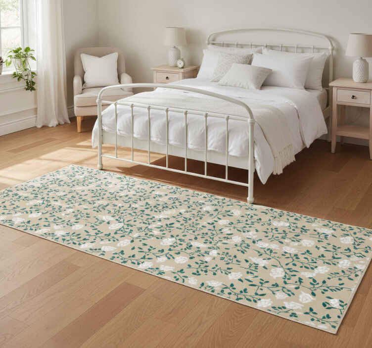Alfombra vinílica dormitorio patrón rosa vintage blanco - TenVinilo