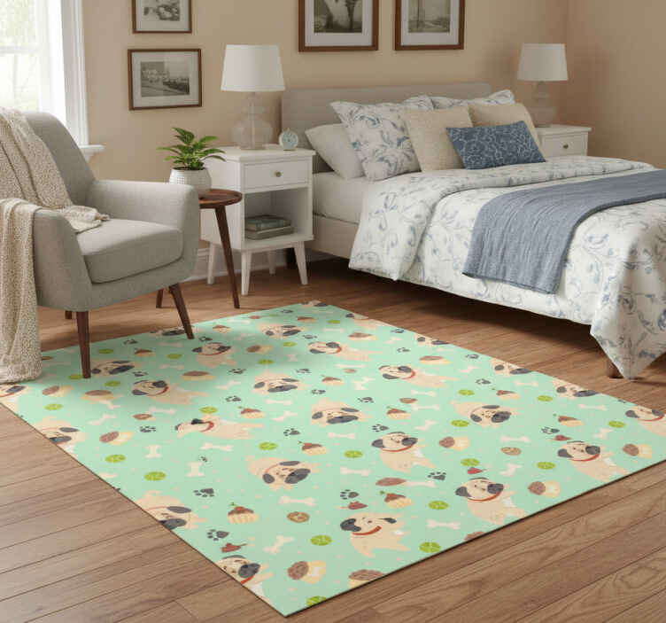 Bedroom vinyl rug fat bulldog with a bone - TenStickers