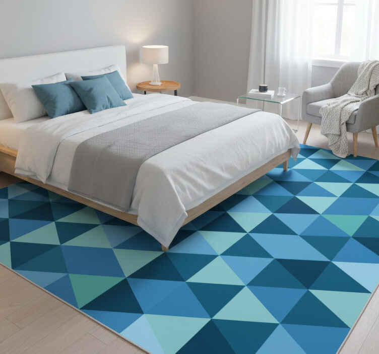 Bedroom vinyl rug geometric squares in blue - TenStickers