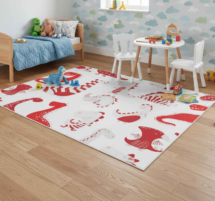 Bedroom vinyl rug with red dinosaur sketches - TenStickers