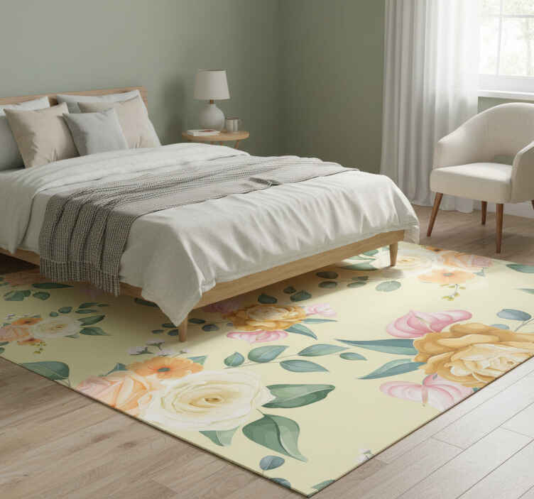 Yellow roses vintage style bedroom vinyl rug - TenStickers