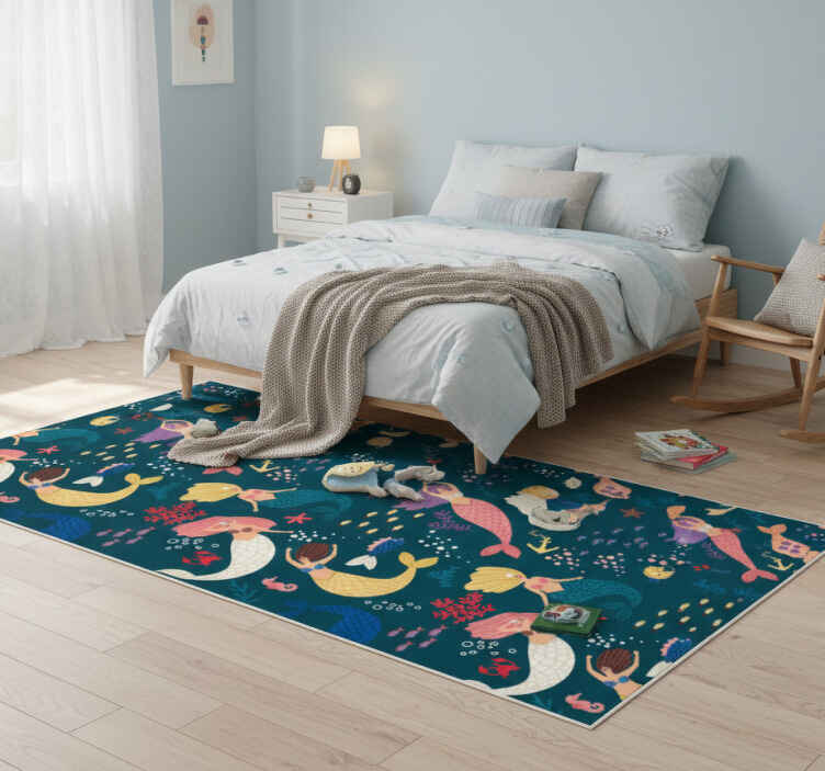 Bedroom vinyl rug with dark blue mermaid design - TenStickers
