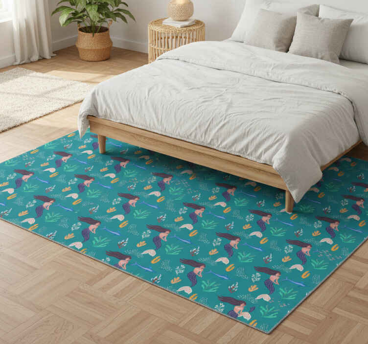 Bedroom vinyl rug with mermaids and swordfish - TenStickers