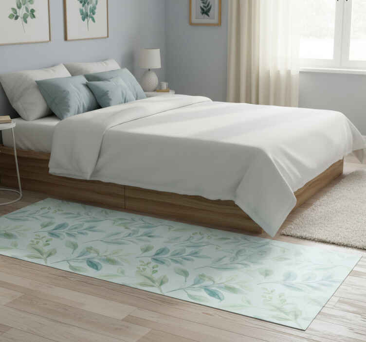 Green thin leaves bedroom vinyl rug - TenStickers