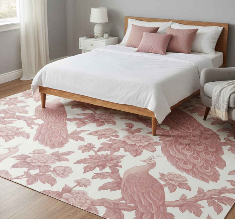 Bedroom vinyl rug with pink peacock pattern - TenStickers