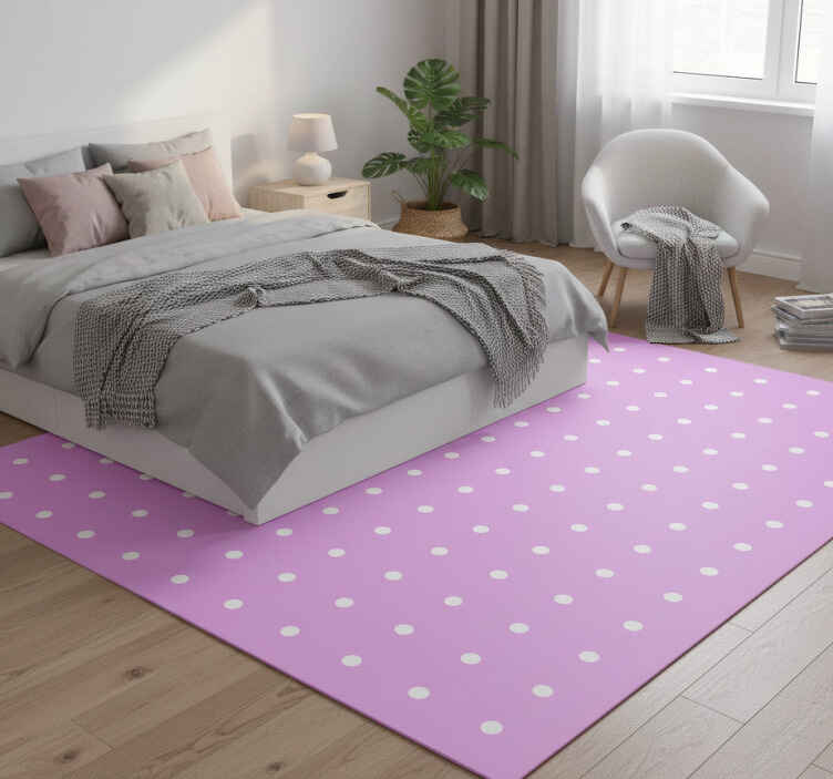 Bedroom vinyl rug with polka dots on pink background - TenStickers