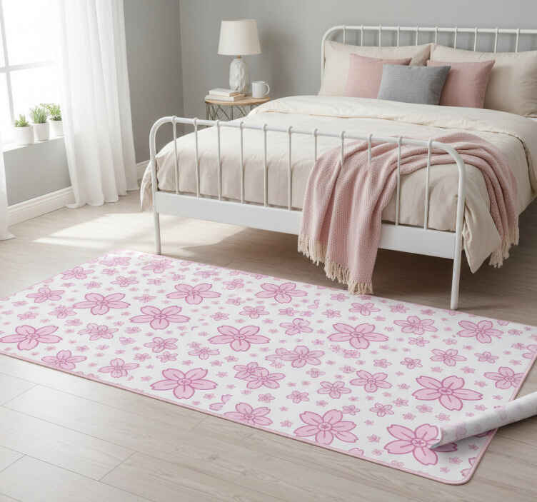 Bedroom vinyl rug with pink cute little flowers - TenStickers