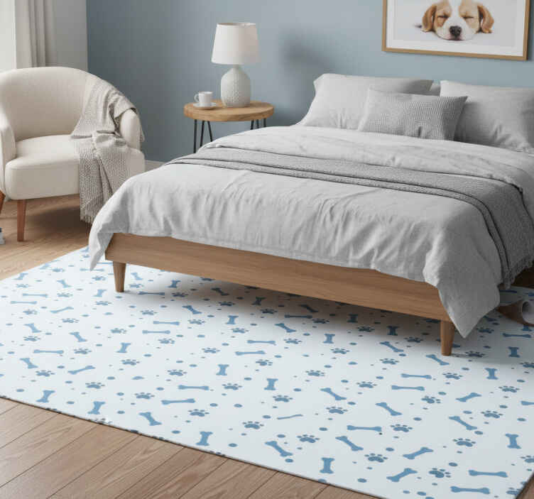 Alfombra vinílica dormitorio diseño de huesos azules - TenVinilo