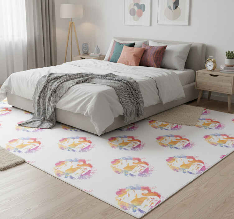 Bedroom vinyl rug with vibrant cosmic girl collage - TenStickers