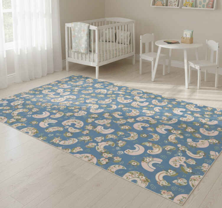 Children's spring rainbow and flower bedroom vinyl rug - TenStickers