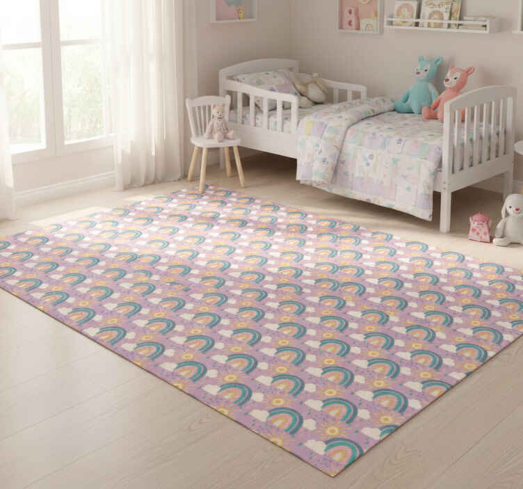 Cute sun and rainbow pattern bedroom vinyl rug - TenStickers