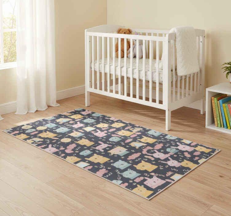 Pastel animals and rainbows bedroom vinyl rug - TenStickers