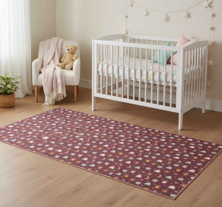 Bedroom vinyl rug with crowns, stars, and rainbows - TenStickers