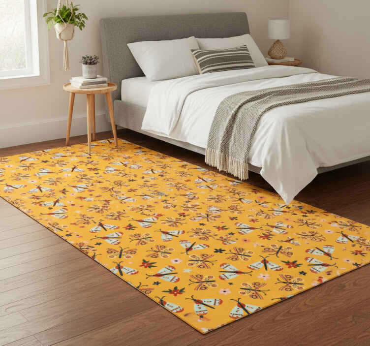 Bedroom vinyl rug with hand-drawn butterflies - TenStickers