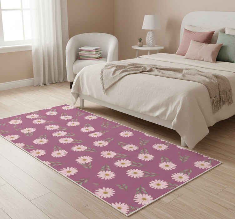 Bedroom vinyl rug with little pink daisy pattern - TenStickers
