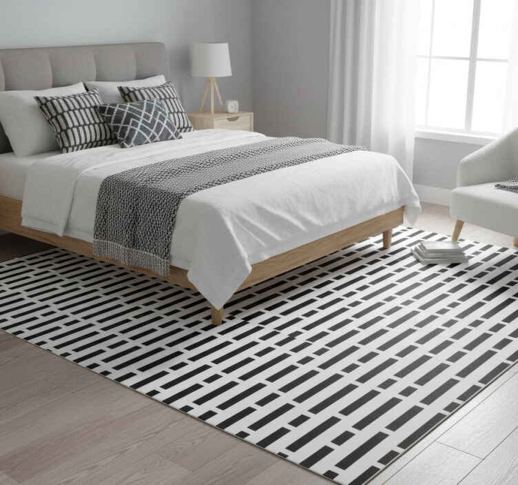 Bedroom vinyl rug in nordic black and white rectangles - TenStickers