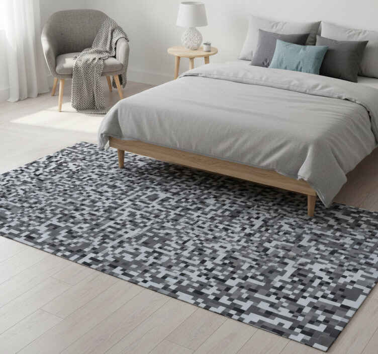 Bedroom vinyl rug in grey shaded squares design - TenStickers