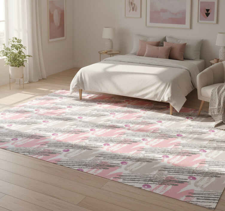 Bedroom vinyl rug in pink and grey strokes - TenStickers