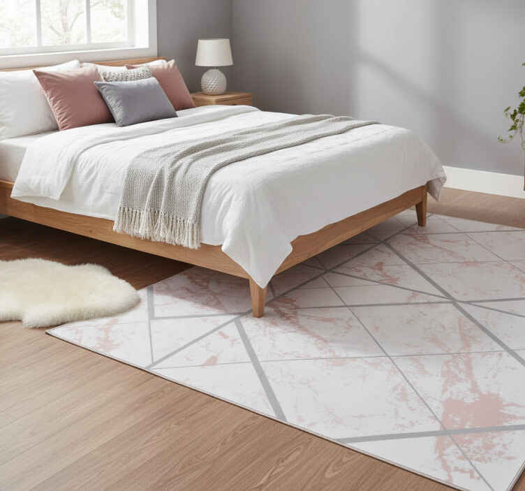 Bedroom vinyl rug in pink and grey marble outline - TenStickers