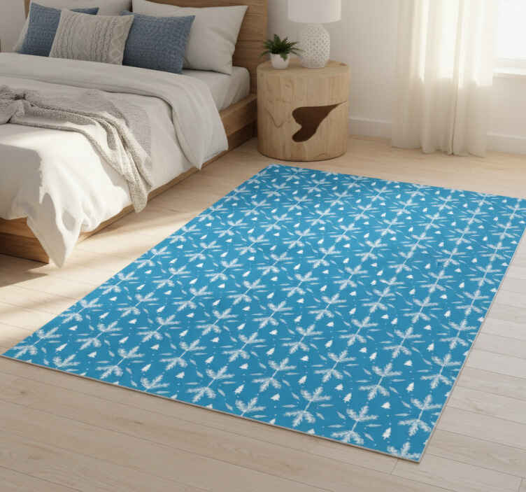 Bedroom vinyl rug in nordic folk blue - TenStickers