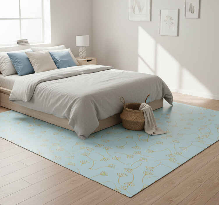 Bedroom vinyl rug in blue nordic plants design - TenStickers