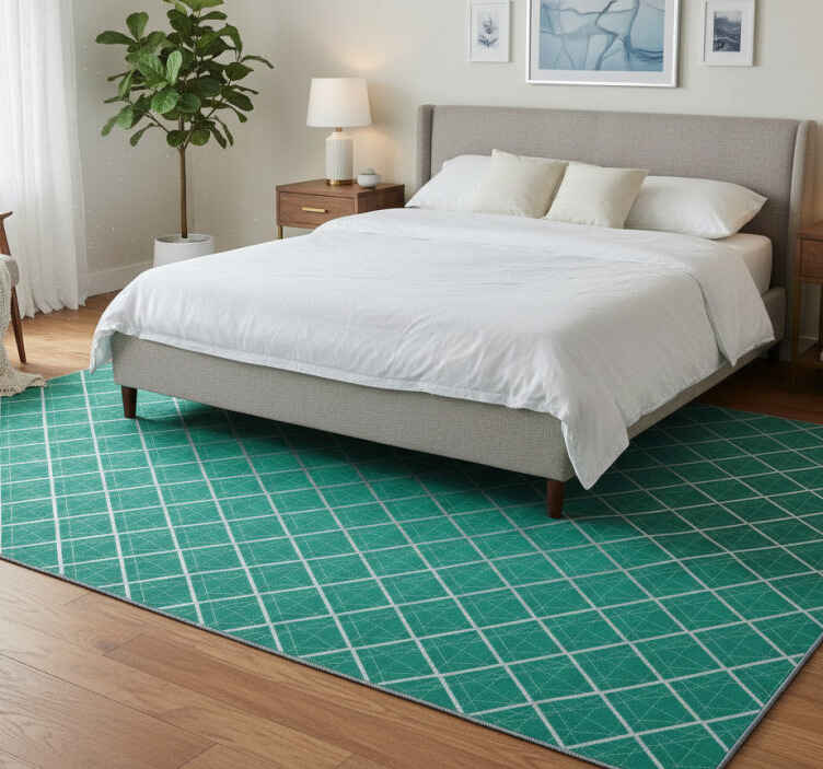 Bedroom vinyl rug with green tile design - TenStickers