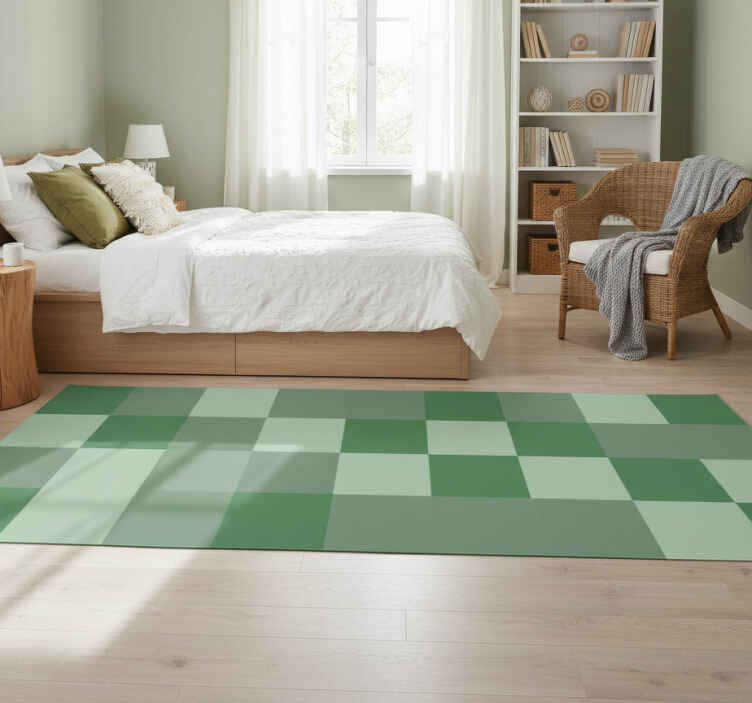 Bedroom vinyl rug in green tile tones - TenStickers