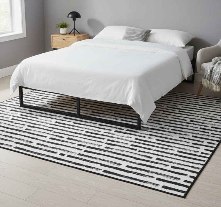 Bedroom vinyl rug with vintage black lines on white - TenStickers