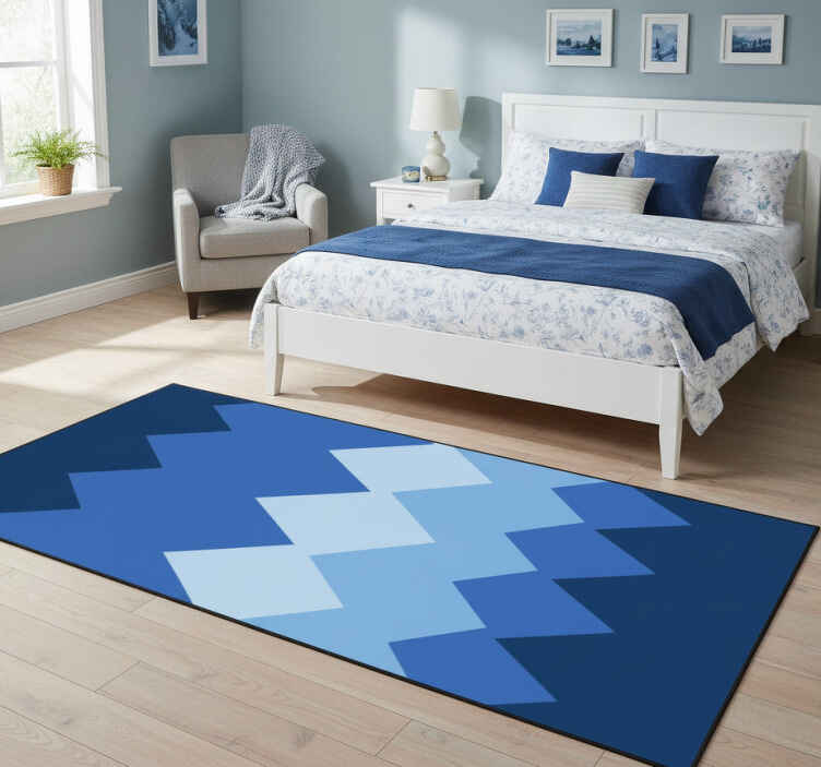 Bedroom vinyl rug range quilt in white and blue - TenStickers