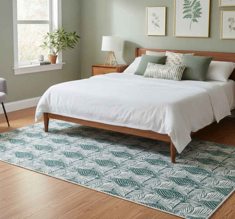 Bedroom vinyl rug in green and white tree leaves - TenStickers