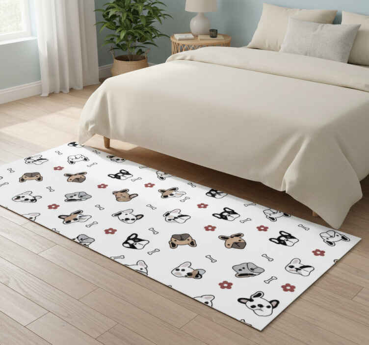 Bedroom vinyl rug with flowers and french bulldogs - TenStickers