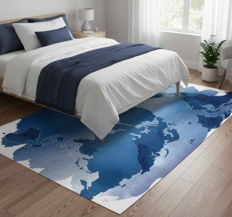 Tapis vinyle chambre carte du monde aquarelle bleue - TenStickers