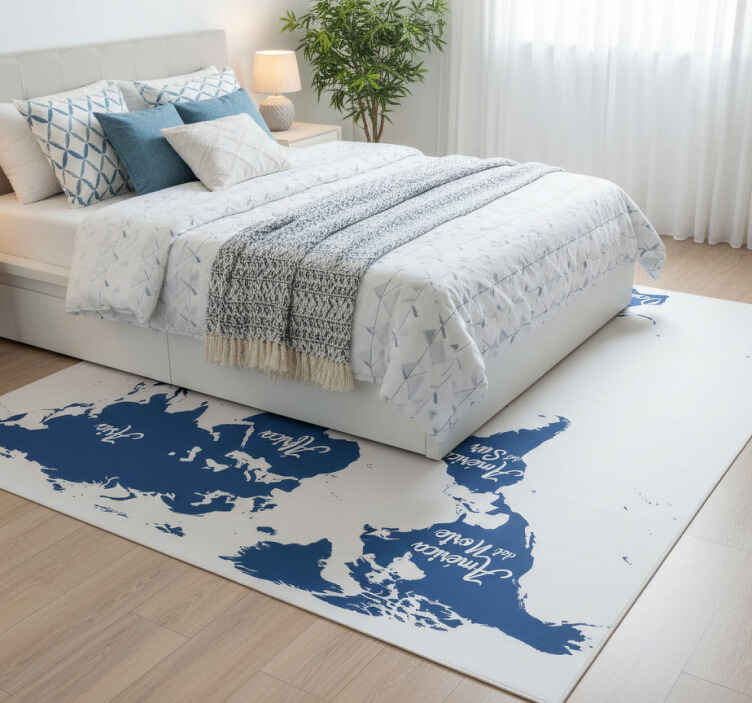 Tapis vinyle chambre carte du monde bleu classique - TenStickers