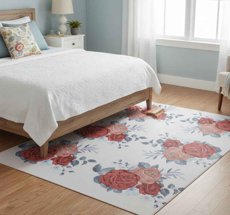 Tapis vinyle chambre fleurs bleu bouquet - TenStickers
