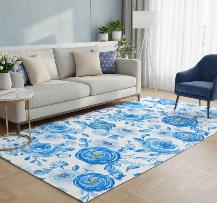 Vinylmatta scandinaviska nordisk stil blå klockor blommor - Tenstickers