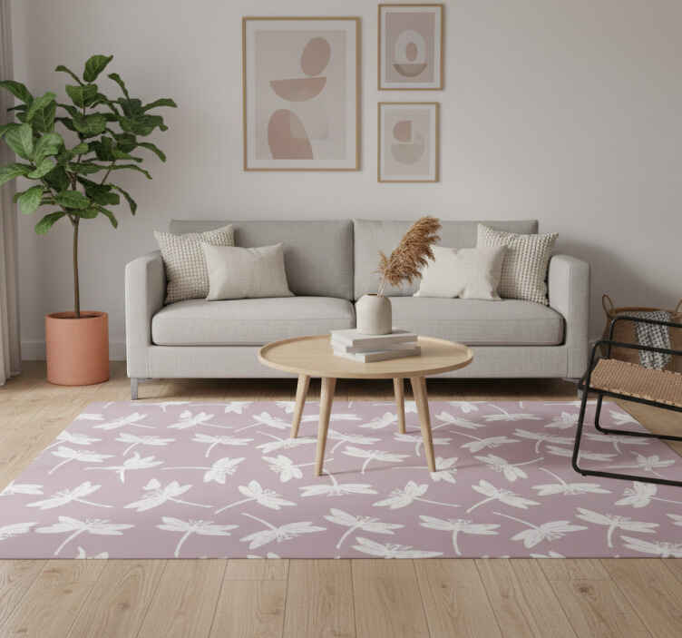 Vinylmatta scandinaviska rosa japandi trollslända målning - Tenstickers