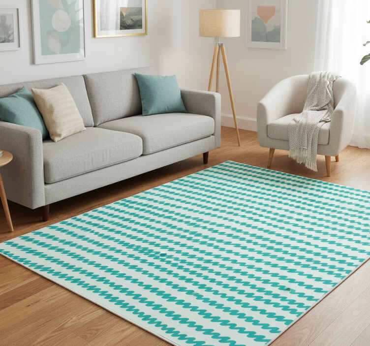 Vinylmatta scandinaviska aquamarin och vit zig zag - Tenstickers