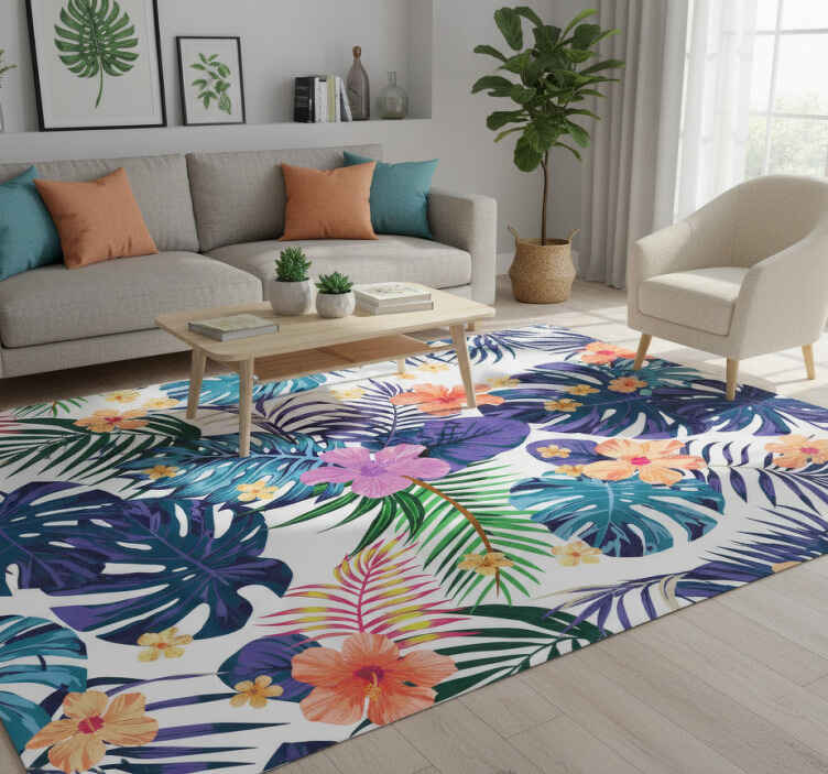 Vinylmatta natur med färgglada hawaiianska blommor - Tenstickers
