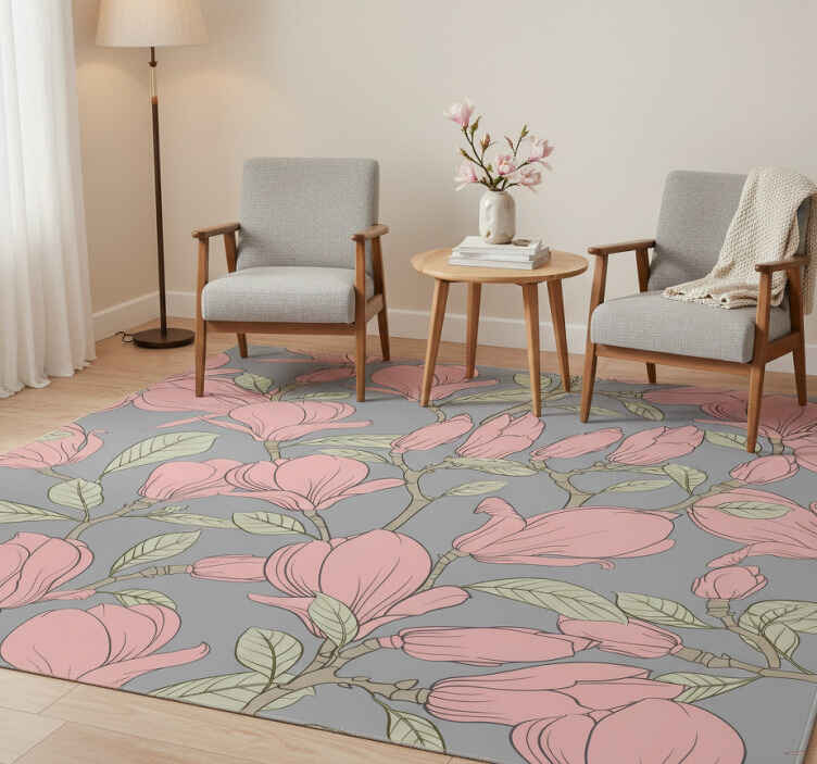 Rosa blommor och blad vinylmatta natur - Tenstickers