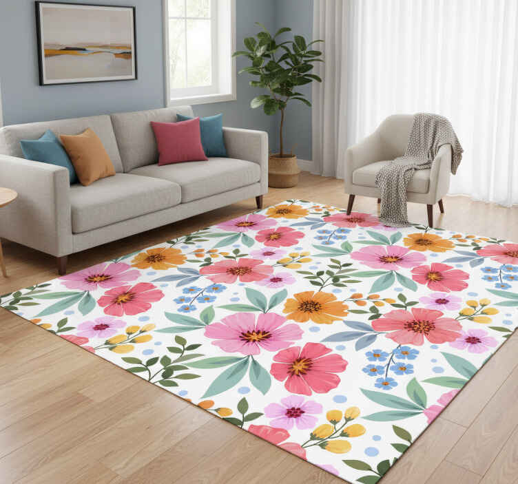 Vinylmatta natur färgglada blommor med vit bakgrund - Tenstickers