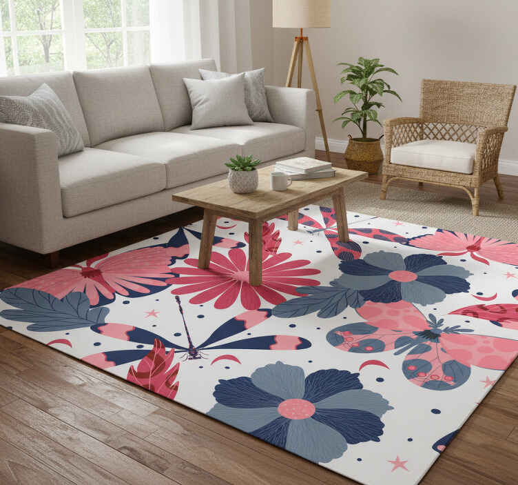 Vinylmatta natur med blommönster av fjärilar - Tenstickers