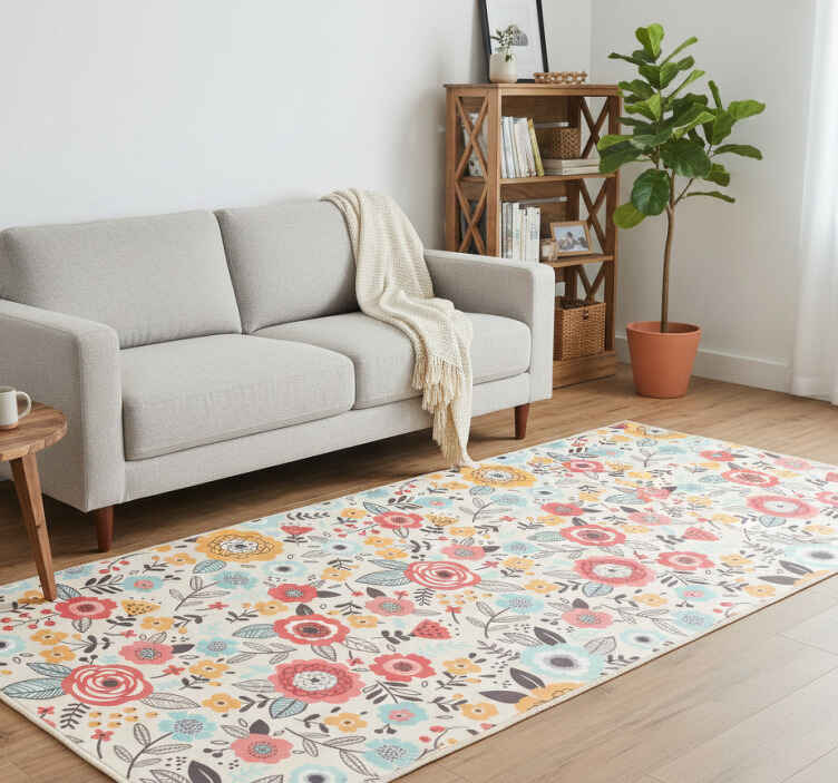 Vinylmatta natur blommönster ditsy - Tenstickers