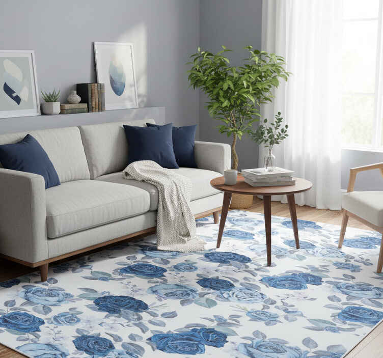 Vinyl teppich natur in blauem wilden muster - TenStickers