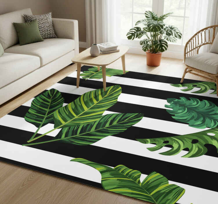 Nature vinyl rug with tropical leaves and shapes - TenStickers
