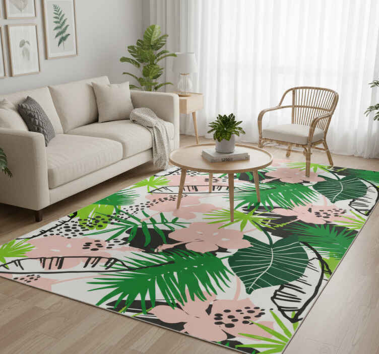 Vinyl teppich natur mit tropischem palmblätter blumenmuster - TenStickers