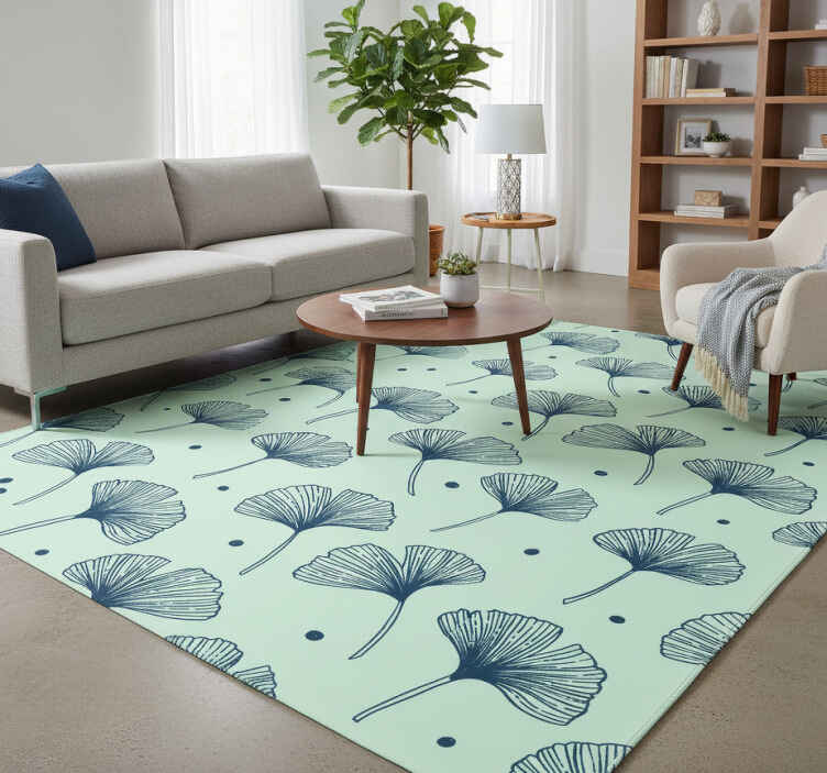 Vinyl teppich natur mit floralem blauen muster - TenStickers