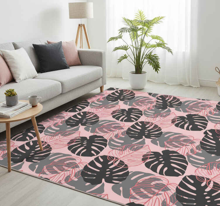 Vinyl teppich natur in pink und grau monstrosa - TenStickers