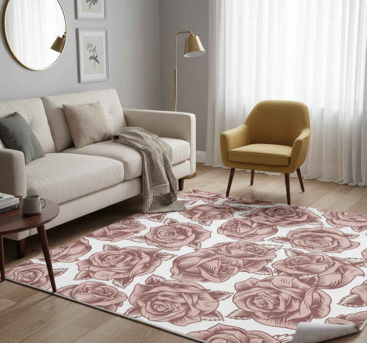Vinyl teppich natur mit retro-rosen-muster - TenStickers