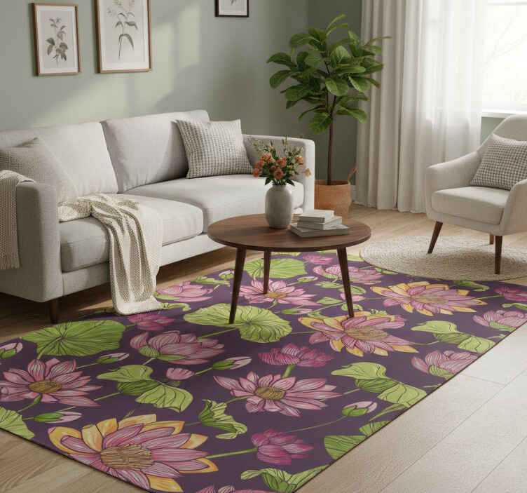 Vinyl teppich natur mit lotusblättern und blumen - TenStickers